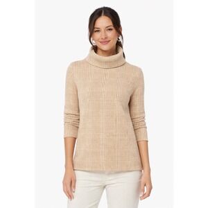 NWT J.Crew Tan Houndstooth Plaid Fleece Lined Turtleneck Pullover Medium
